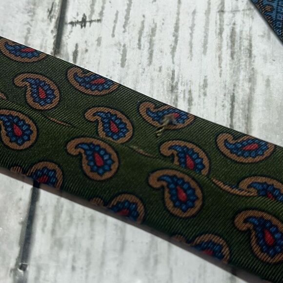 Vintage Polo Ralph Lauren Men's Necktie Paisley Geometric Print Green Blue - Picture 6 of 6